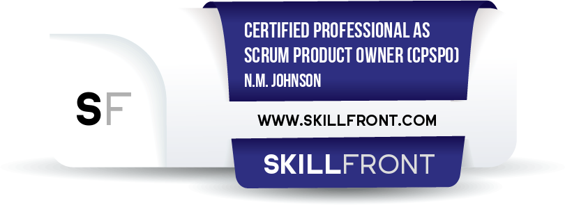 SkillFront Certified Professional As Scrum Product Owner™ (CPSPO™) Certification Shareable and Verifiable Digital Badge