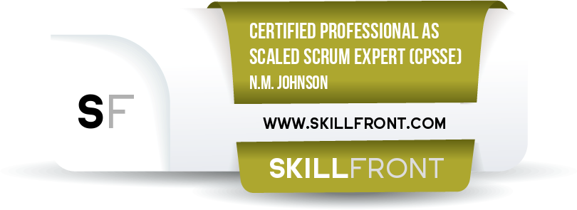 SkillFront Certified Professional As Scaled Scrum Expert™ (CPSSE™) Certification Shareable and Verifiable Digital Badge