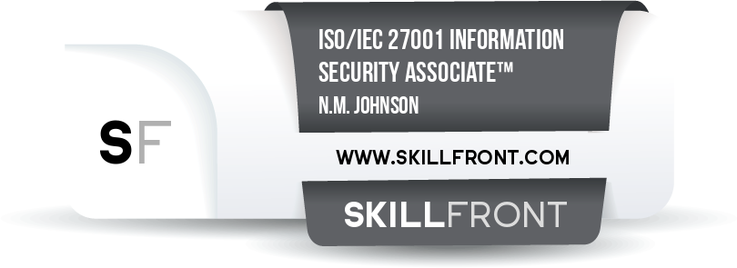 SkillFront ISO/IEC 27001 Information Security Associate™ Certification Shareable and Verifiable Digital Badge