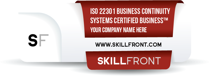 SkillFront ISO 22301:2019 Business Continuity Management Systems Certified Business™ Certification Shareable and Verifiable Digital Badge