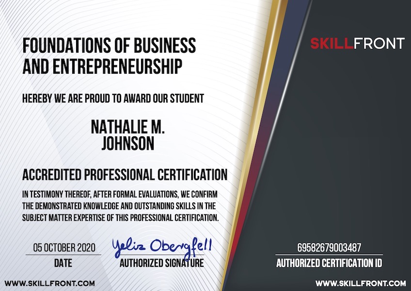 SkillFront Entrepreneur Program™: Foundations Of Business And Entrepreneurship™ Certification