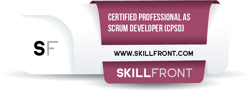 SkillFront Certified Professional As Scrum Developer™ (CPSD™) Certification Shareable and Verifiable Digital Badge