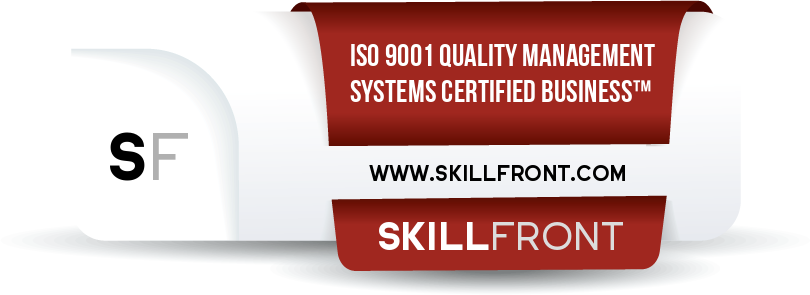 SkillFront ISO 9001:2015 Quality Management Systems Certified Business™ Certification Shareable and Verifiable Digital Badge