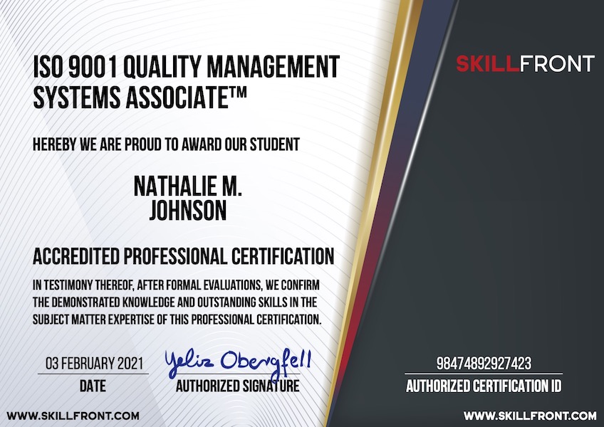 ISO 9001 Quality Management Systems Associate™ Certification