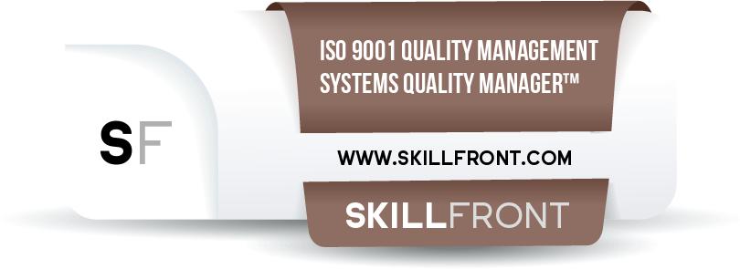 SkillFront ISO 9001 Quality Management Systems Quality Manager™ Certification Shareable and Verifiable Digital Badge