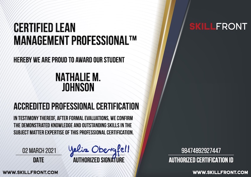 SkillFront Certified Lean Management Professional™ (CLP-Management™) Certification Document