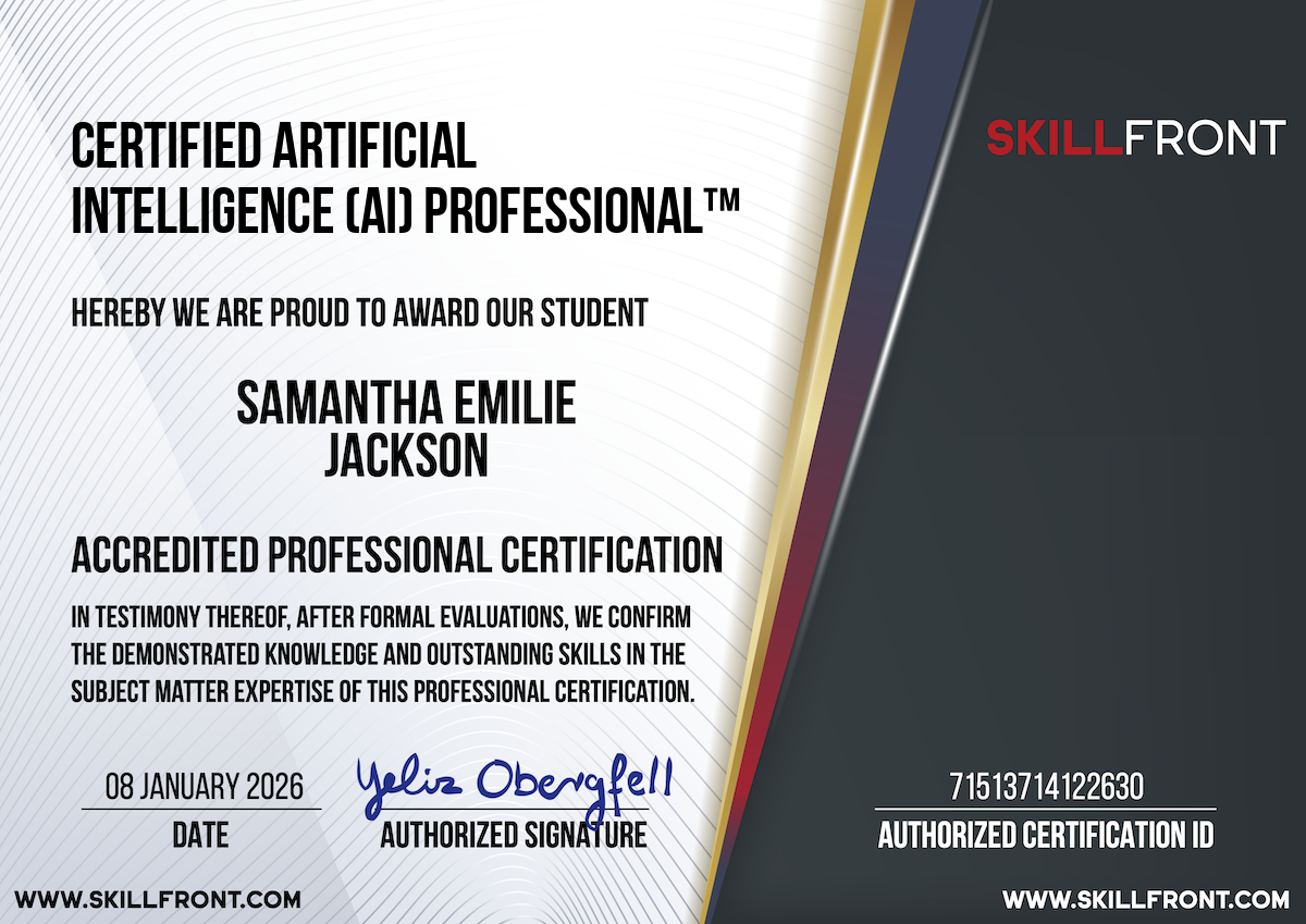 SkillFront Certified Artificial Intelligence (AI) Professional™ Certification Document