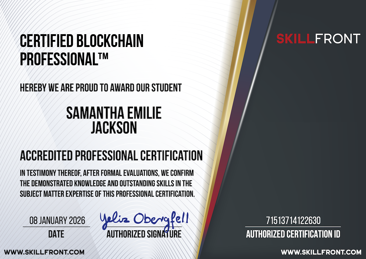 SkillFront Certified Blockchain Professional™ Certification Document