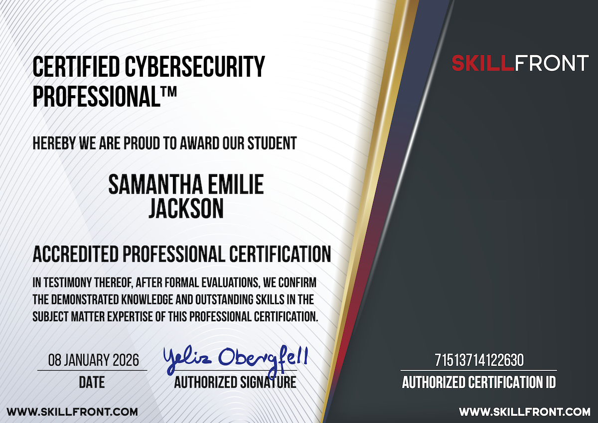 SkillFront Certified Cybersecurity Professional™ Certification Document