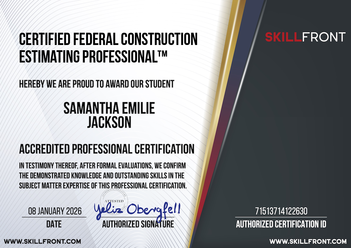 SkillFront Certified Federal Construction Estimating Professional™ (CFC-EP™) Certification Document