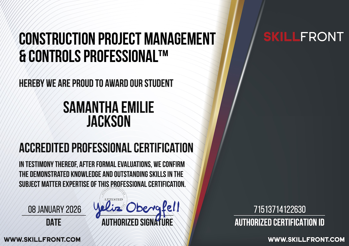SkillFront Certified Federal Construction Project Management & Controls Professional™ (CFC-PMCP™) Certification Document
