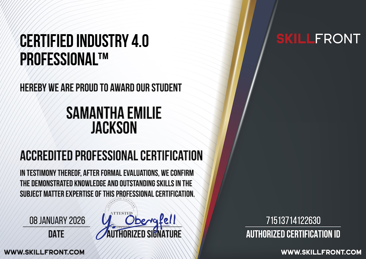 SkillFront Certified Industry 4.0 Professional™ Certification Document