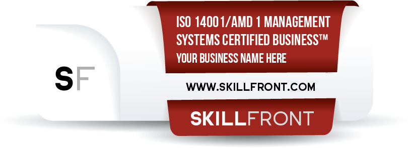 SkillFront ISO 14001:2015/Amd 1 Environmental Management Systems (Climate Action) Certified Business™ Certification Shareable and Verifiable Digital Badge