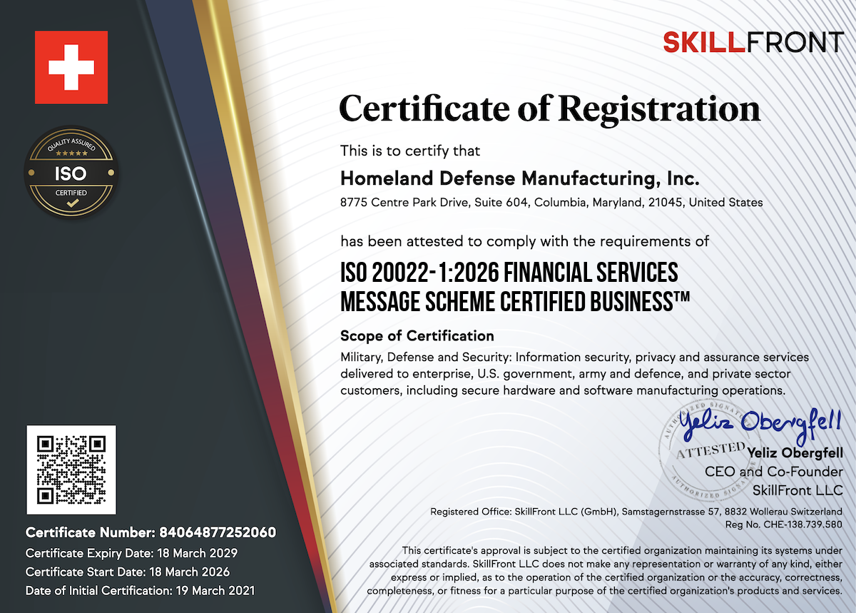 SkillFront ISO 20022-1:2026 Financial Services Universal Financial Industry Message Scheme Certified Business™ Certification Document